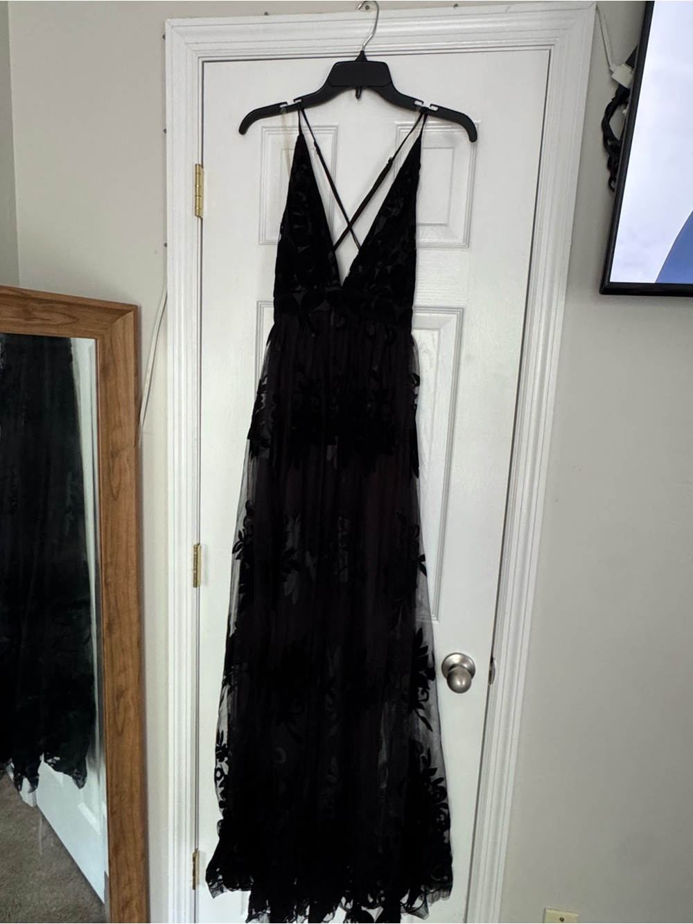 Windsor Black Floral Mesh A-Line Party Dress